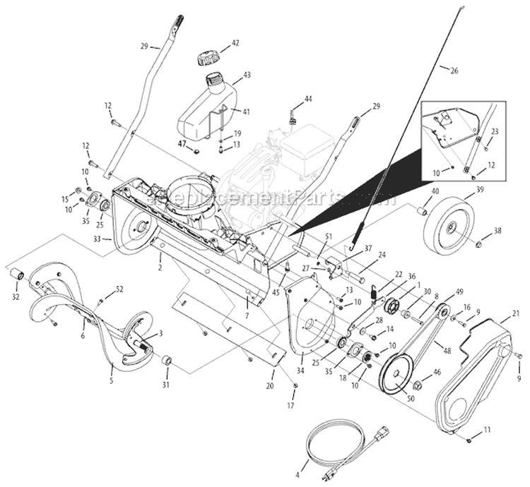 Drive System and Auger Assembly Diagram and Parts List for 31AS2S1E701 2011 Yard Man Snow Blower